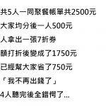 五人聚餐,他只拿出七折卷就不打算付錢了….該絕交了!